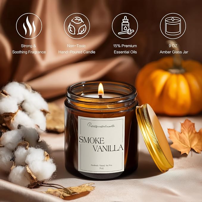 Somke Vanilla Scented Candles for Home, 9oz Natural Soy Wax Aromatherapy - Image 2