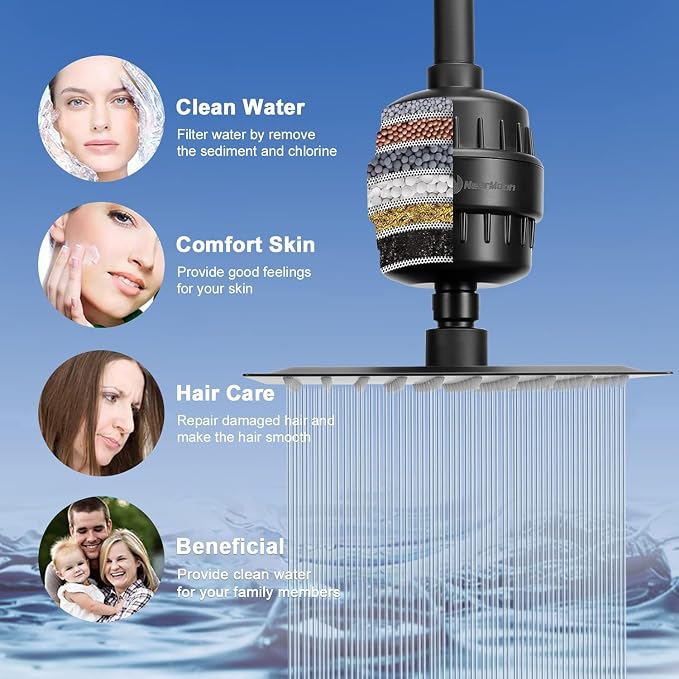 NearMoon Filtered Rain Shower Head, High Pressure 8″Square, and 5 settings - Image 3