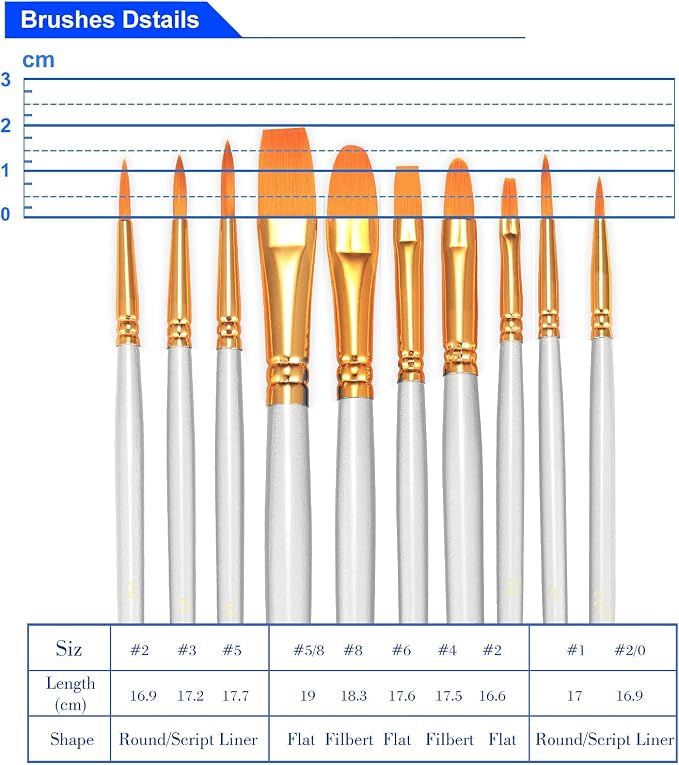BOSOBO Paint Brushes Set, 6 Pack 60 Pcs Round Pointed Tip Paintbrushes Nylon - Image 6