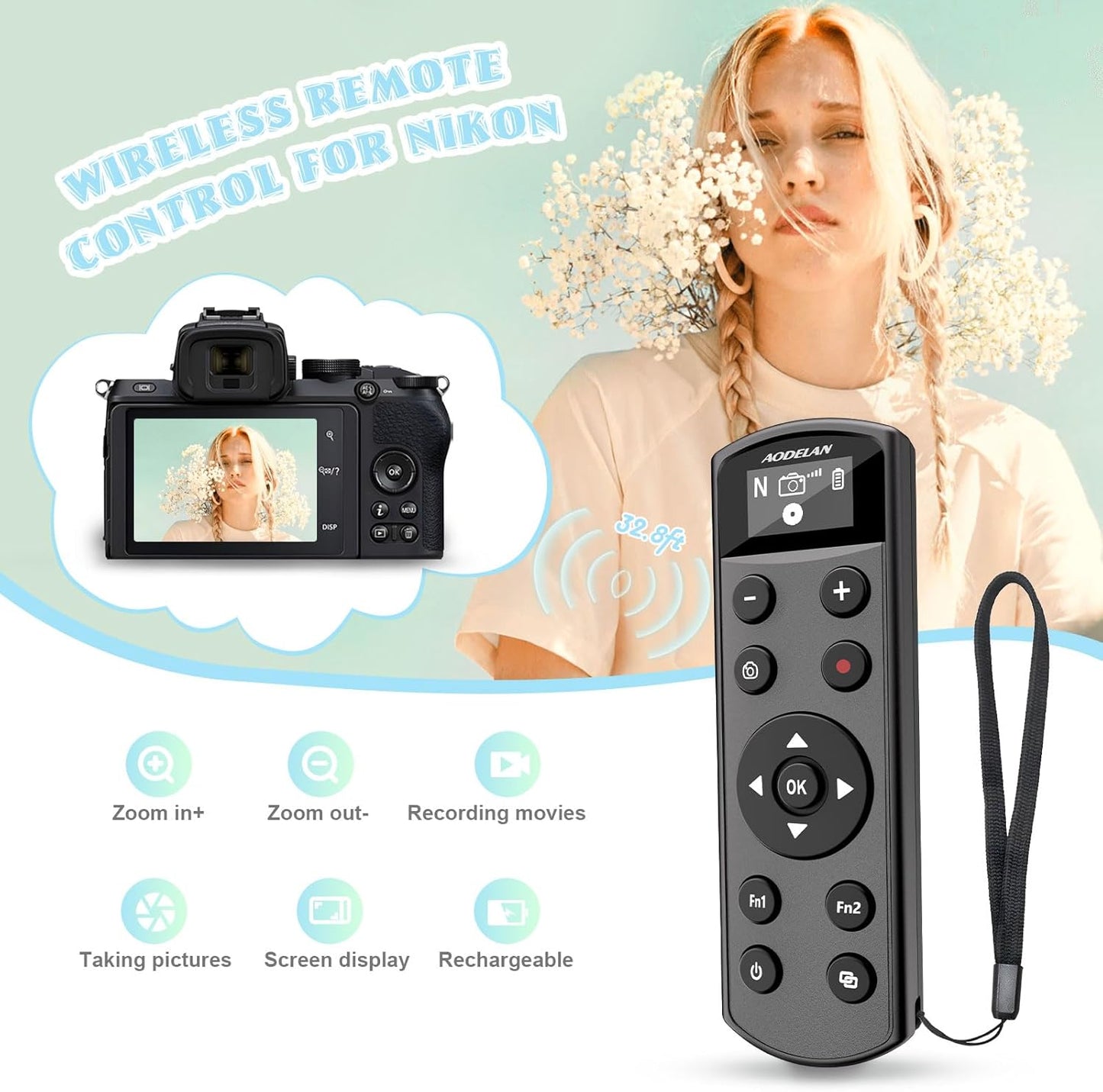 Remote Control for Nikon Camera,USB-C Rechargeable Wireless Shutter Release with OLED Screen – Video, Zoom & Focus Control for Nikon A1000, B600, P1000, P950, Z6III, Z30, Z50II, Zfc, Z5 (Black)