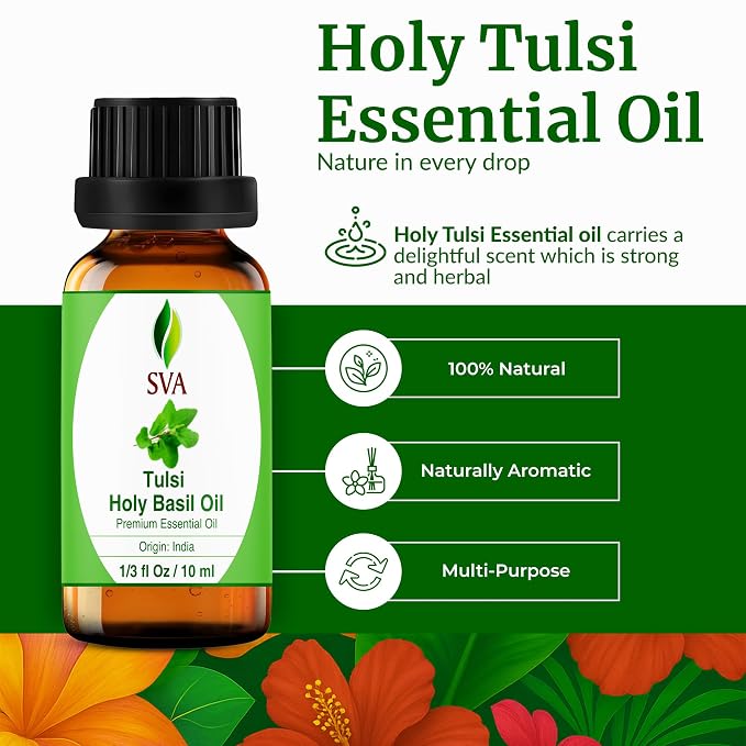 SVA Holy Tulsi Essential Oil – 1/3 Fl Oz – 100% Natural Tulsi Oil - Image 2