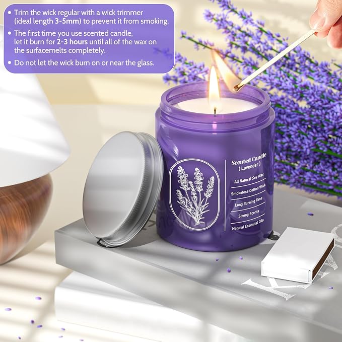 WarmEmbrace Lavender Jar Candles, 7.6 oz Purple Jar Candle, Natural Soy - Image 6