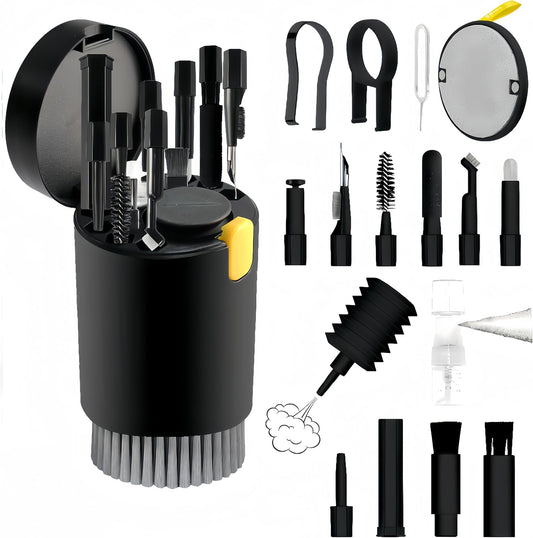 20-in-1 Laptop Phone Screen Earbud Cleaning Kit, Keyboard Cleaner Kit, Keyboard Cleaning Kit with Electronic Cleaning Brush Spray for Airpods Pro, iPad, iPhone Pro, Camera, Computer Cleaning (Black)