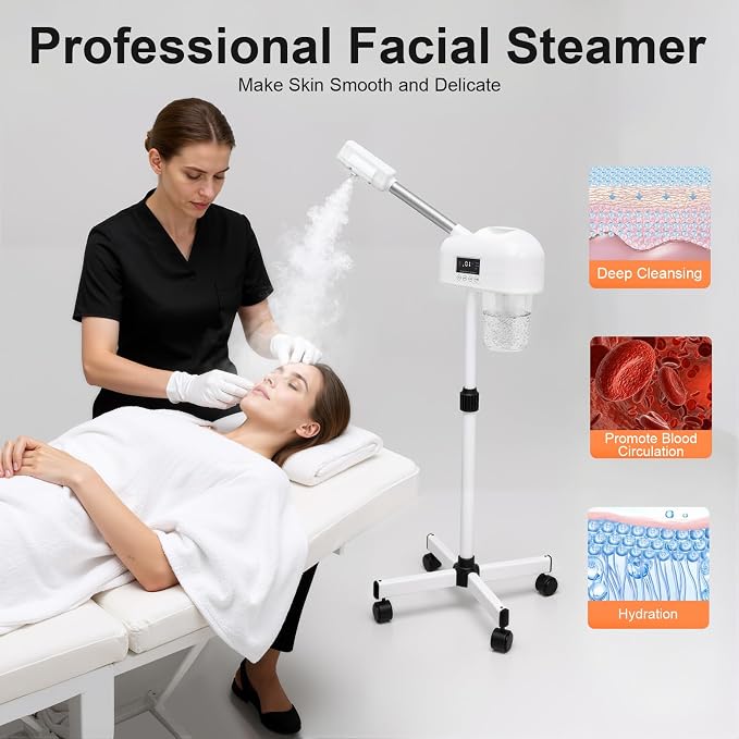 Standing Facial Steamer with LCD Timer 0-20min, Ozone Face Steamer Machine - Image 4