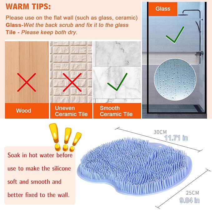 VOPHIA 2 Pack Shower Back & Foot Scrubber, Wall Mounted Back Scrubber Silicone - Image 6