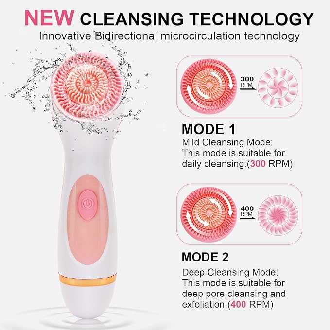 Facial Cleansing Brush, Waterproof Dual-Rotation Face Scrubber Exfoliator - Image 3