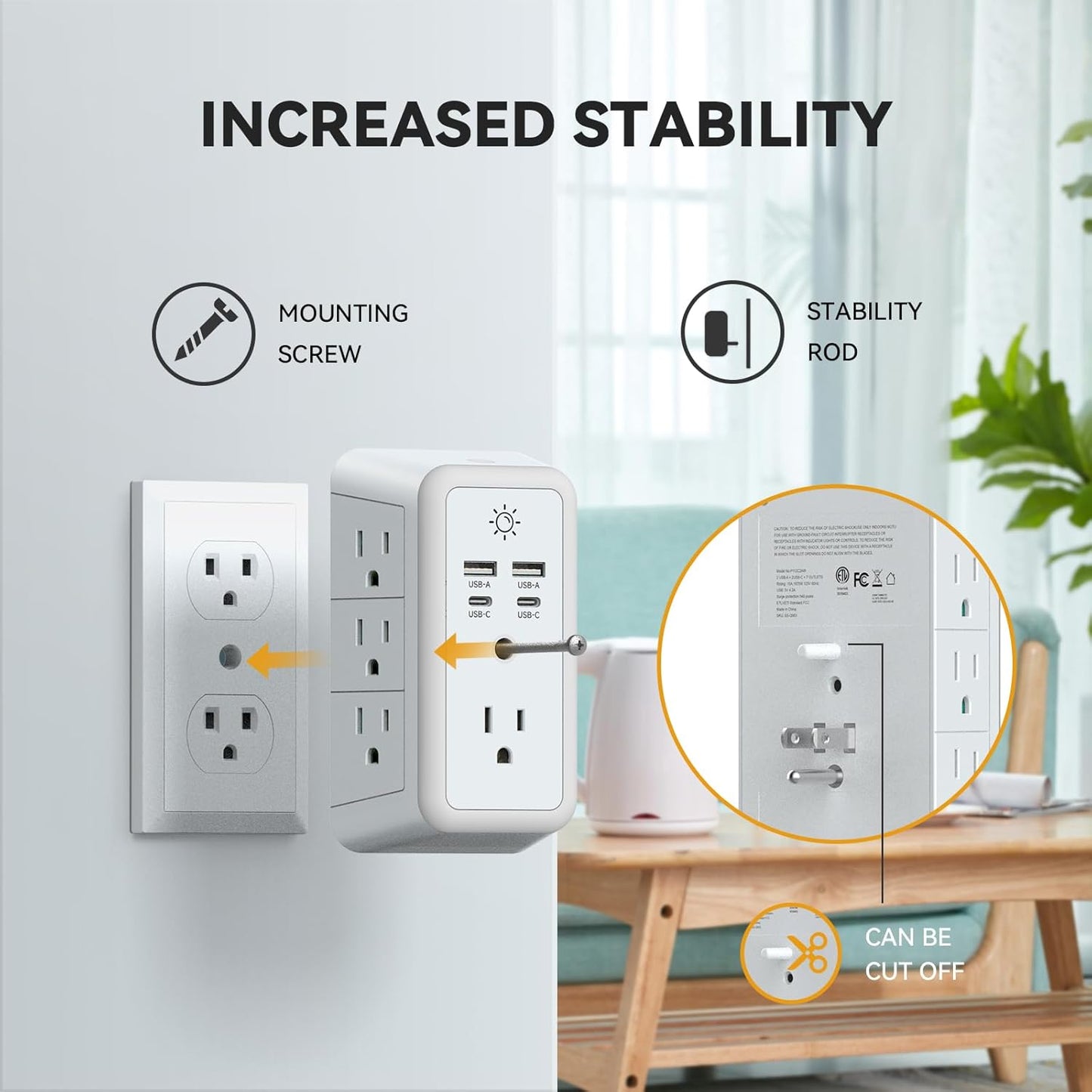 Multi Plug Outlet, USB Wall Charger, Surge Protector, 7 Outlet Extender with 4 USB Charging Ports (2 USB C) 1680J Power Strips Outlets with Night Light, Wall Plug Adapter Spaced for Home Travel Office