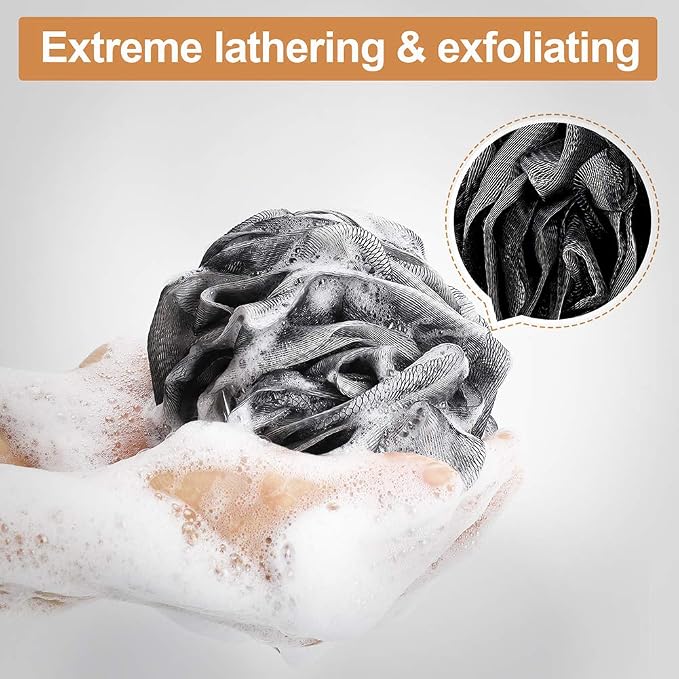 Loofah Bath Sponge, Novosun Soft Shower Sponge Set Extra Large Mesh Pouf - Image 5