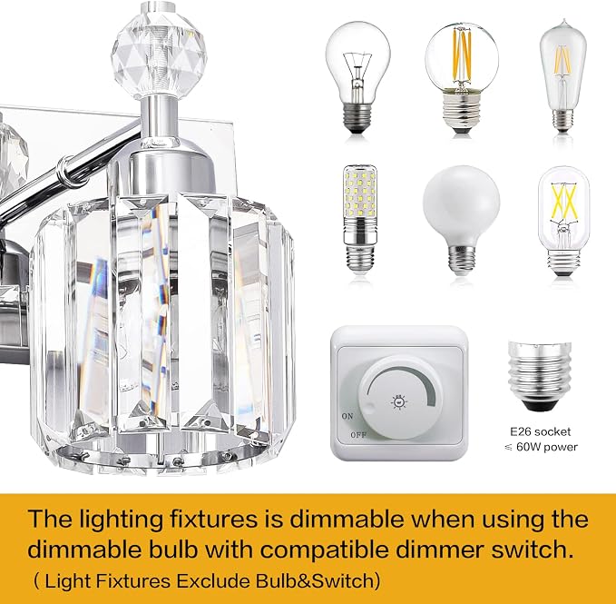 PRESDE 3-Light Crystal Bathroom Vanity Light, Chrom ModernBathroom Lights - Image 5