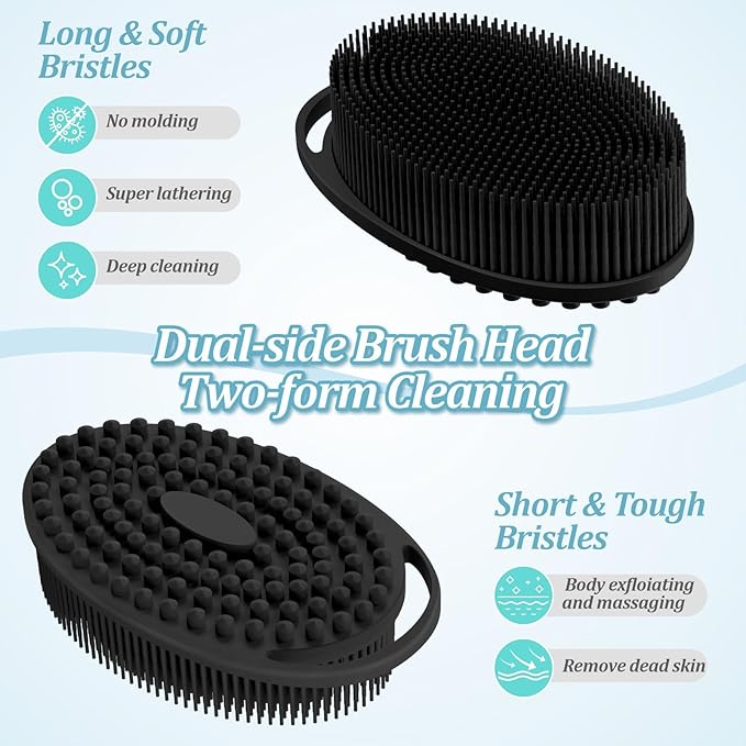 Silicone Back/Body/Face Scrubber & Soft Bath Glove Set 4PCS, Gentle Exfoliating - Image 4