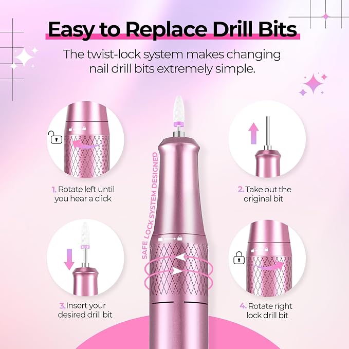JOSGLOI Electric Nail Drill Professional: Shiny 40000RPM Electric Nail File Kit - Image 3