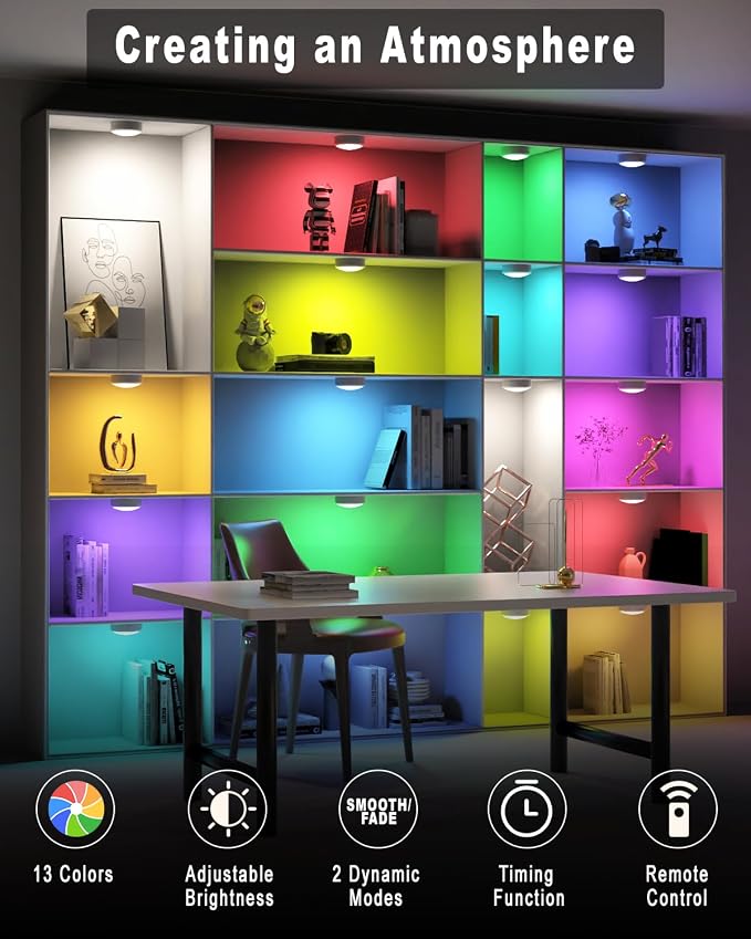 HELPLEX LED Puck Lights with Remote, 6 Pack Color Changing RGBW Stick-On Light - Image 6