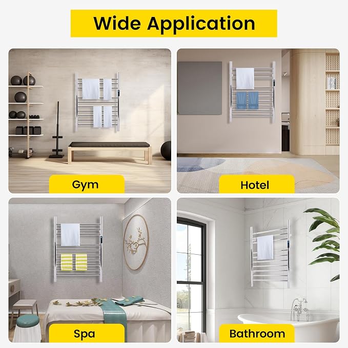 10-Bars Silver Heated Towel Rack–23" Wall Mounted Towel Warmer - Image 7