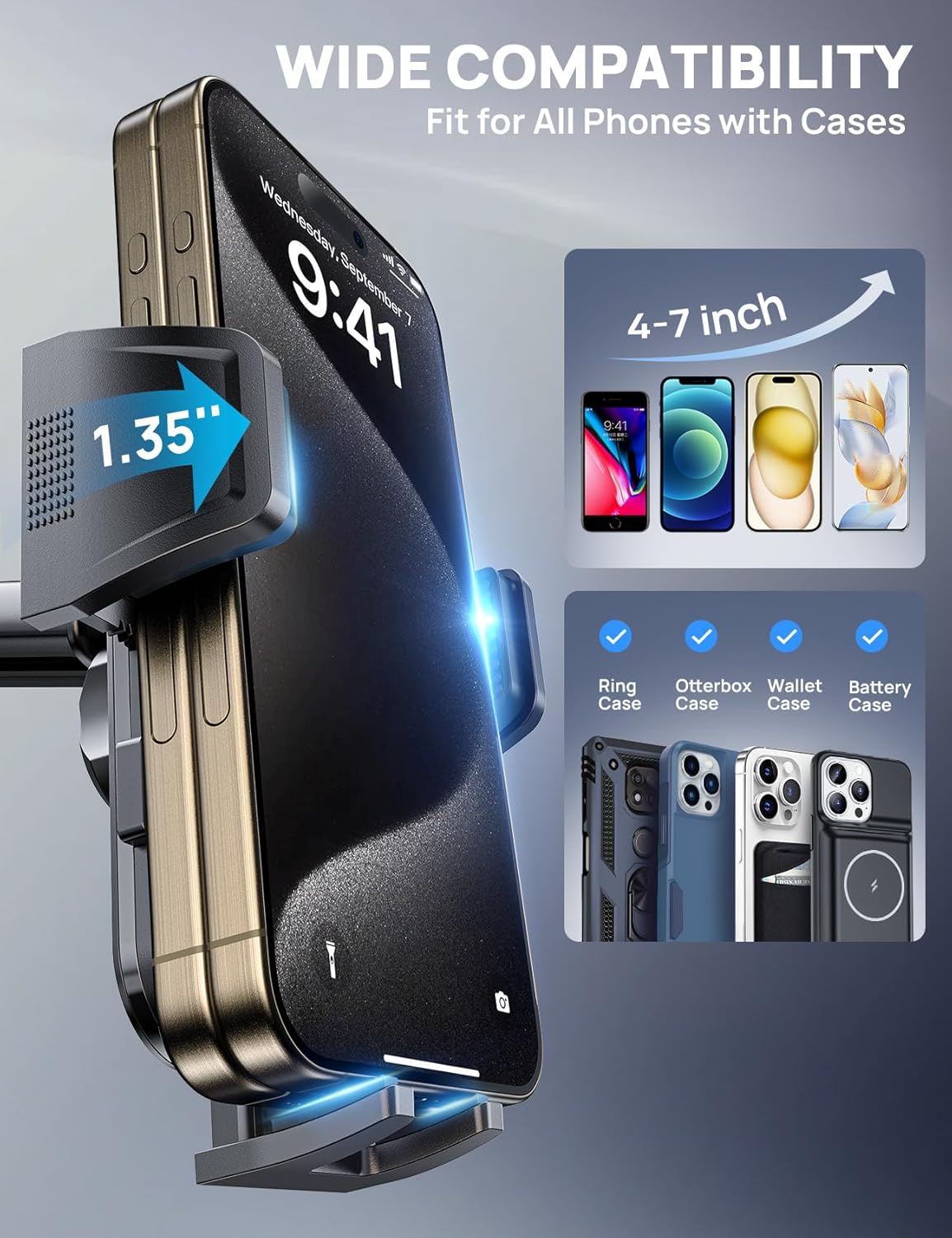 [2025 New] Dashboard Phone Holders for Your Car [Military Grade Stable] Phone Holders for Your Car, Non-Slip Silicone Carbon Fiber Car Phone Mount, Rotatable Suction Cup for All Phone, Blue