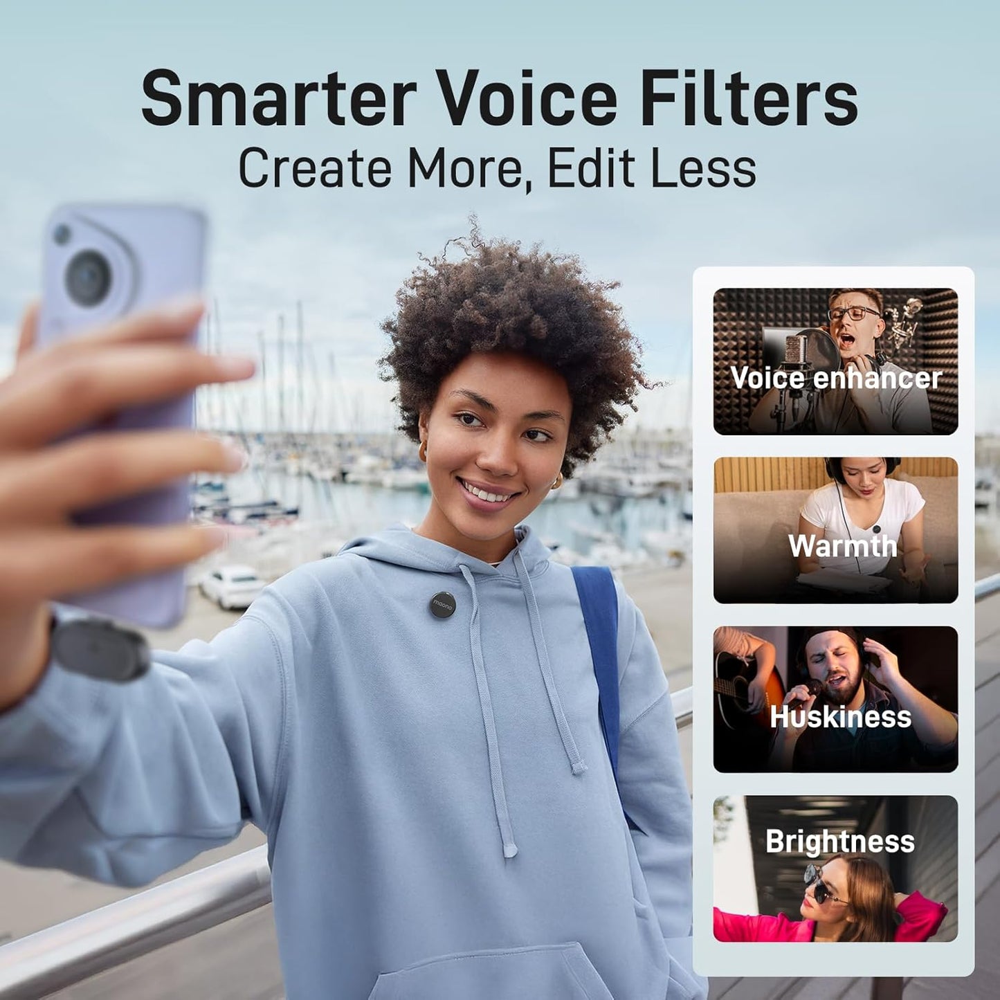 MAONO Wireless Lavalier Microphone for iPhone 16/15/Android/Tablet, USB C Plug Mini Mic with 48KHz 24Bit, 300m Range, Voice Filter, Noise Cancellation, 30H Use for Video Recording, Streaming - Wave T5