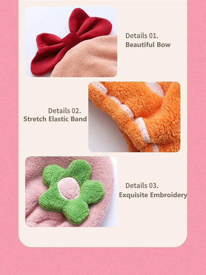 Hair Drying Towel for Kids Girls, Cute Cartoon Absorbent Quick Drying Bath Wrap - Image 6