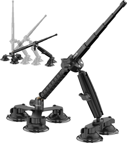 MINIFOCUS Suction Car Mount for Insta360 X5, X4, X3, 5 in 1 Suction Cup Camera Mount Kit with 2in1 Extension Pole, Compatible with Insta360 GoPro Action Camera(Includes 45inch Invisible Selfie Stick)