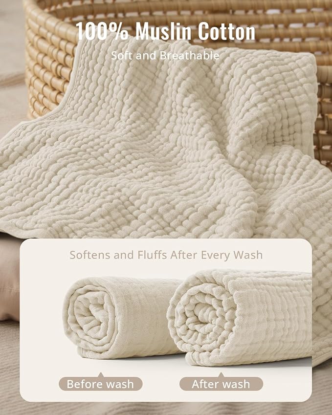 Blissful Diary Muslin Baby Hooded Towel 1 Pack, Soft & Absorbent Bath Towel - Image 2