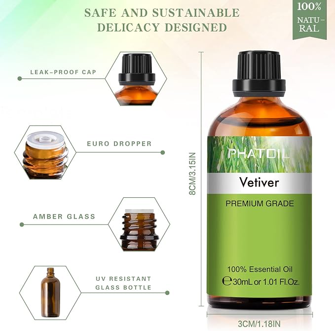Vetiver Essential Oil, 1.01Fl.Oz PHATOIL Pure Essential Oil Singles - Image 5
