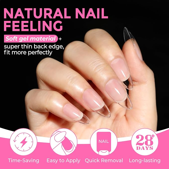 UNA GELLA Almond Nail Tips 216pcs Medium Almond Press on Nails Pre-shape Gel - Image 3