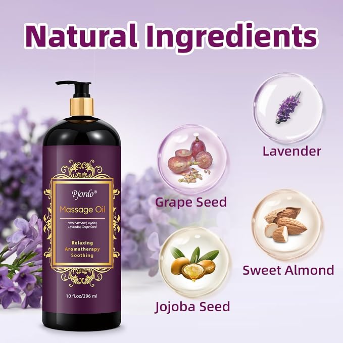 Pjordo Aromatherapy Lavender Massage Oil, Massage Oil - Image 2