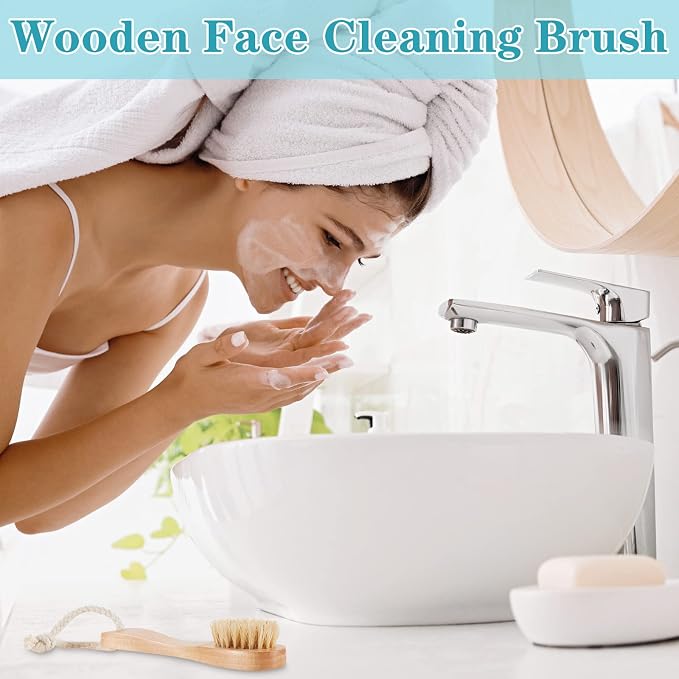 Nuanchu 6 Pcs Wooden Face Cleaning Brush Facial Exfoliator Brush Dry Scrubber - Image 7