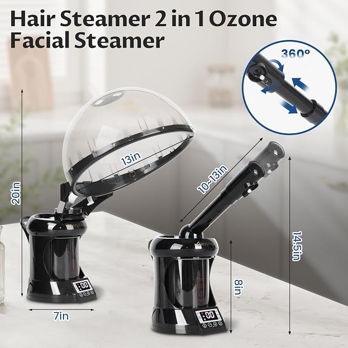 Hair Steamer 2 in 1 Face Steamer, Ozone Facial Steamer, Portable Tabletop - Image 2