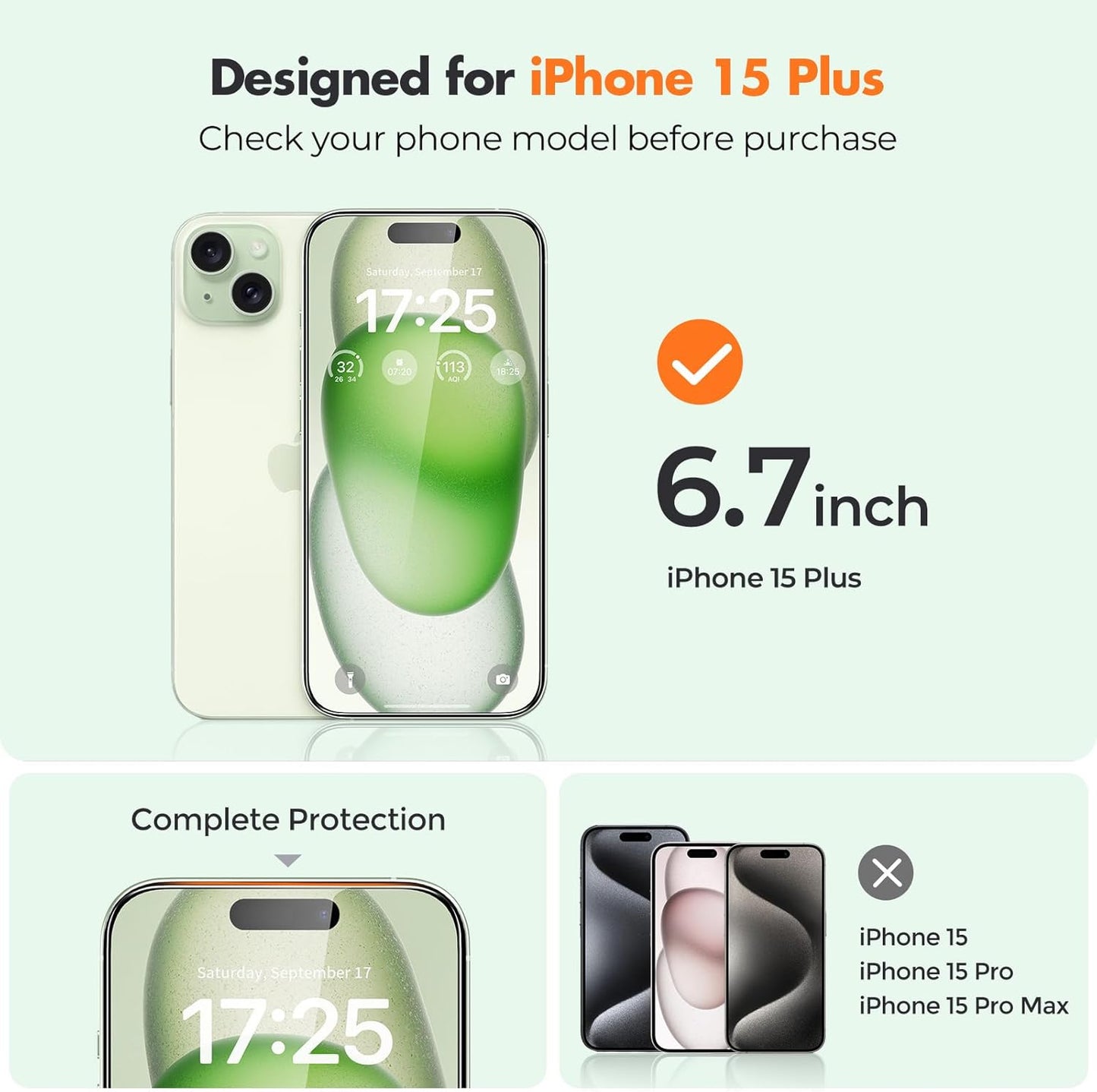 UNBREAKcable 3-Pack Screen Protector for iPhone 15 Plus, Double Shatterproof Tempered Glass [Easy Installation Frame] [9H Hardness] [99.99% HD Clear] [Case Friendly] for iPhone 6.7 inch