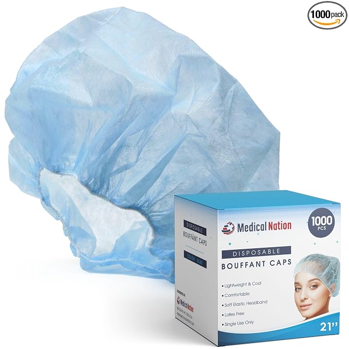 Medical Nation 21" Disposable Bouffant Caps Hair Net | CASE OF 1000, by MEDICALNATION