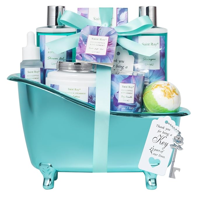 Bath and Body Basket Set EUCALYPTUS & Mint Spa Gift Basket by SaintRoy