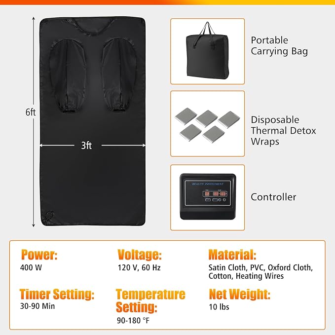 COSTWAY Infrared Sauna Blanket, Portable Full-Body Personal Sauna - Image 8