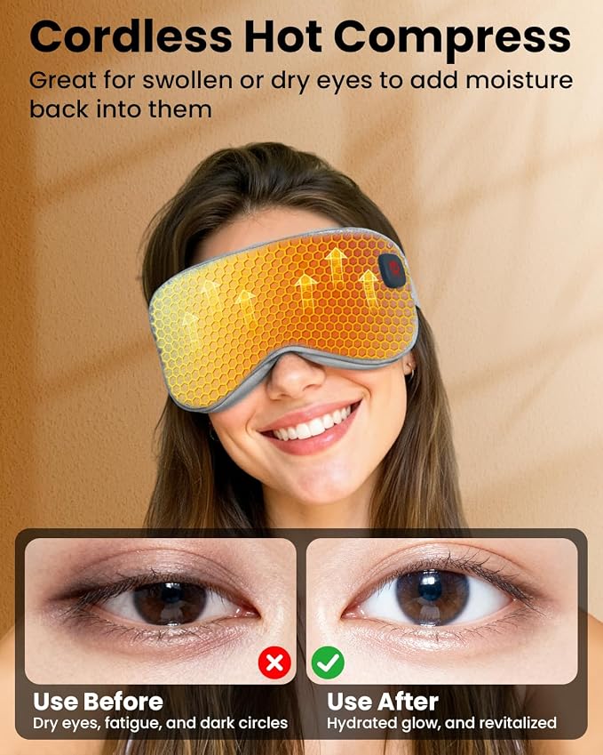 Cordless Heated Eye Mask with 1500mAh Large Battery, 4 Heat Levels & 100% - Image 5