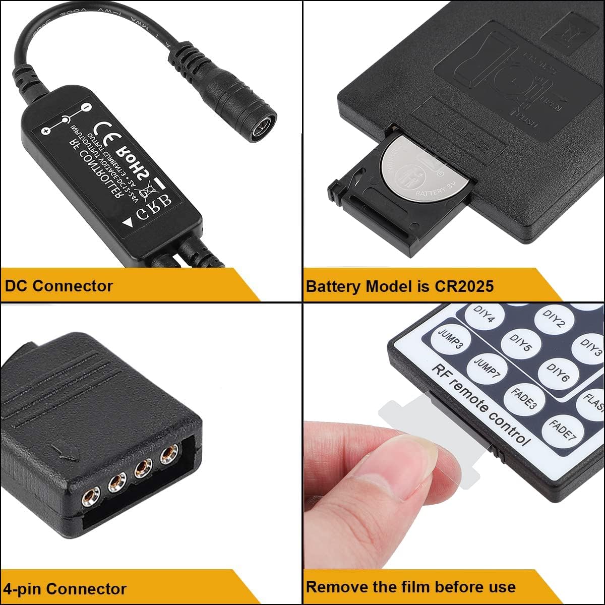 SUPERNIGHT RGB Light Strip Remote Controller, RF Remote of 2-in-1 4 Pin Dimming, Brightness Flash Mode Dimmer for SMD 5050 2835 3528 LED Strip Lights (RF- 2 Ports)