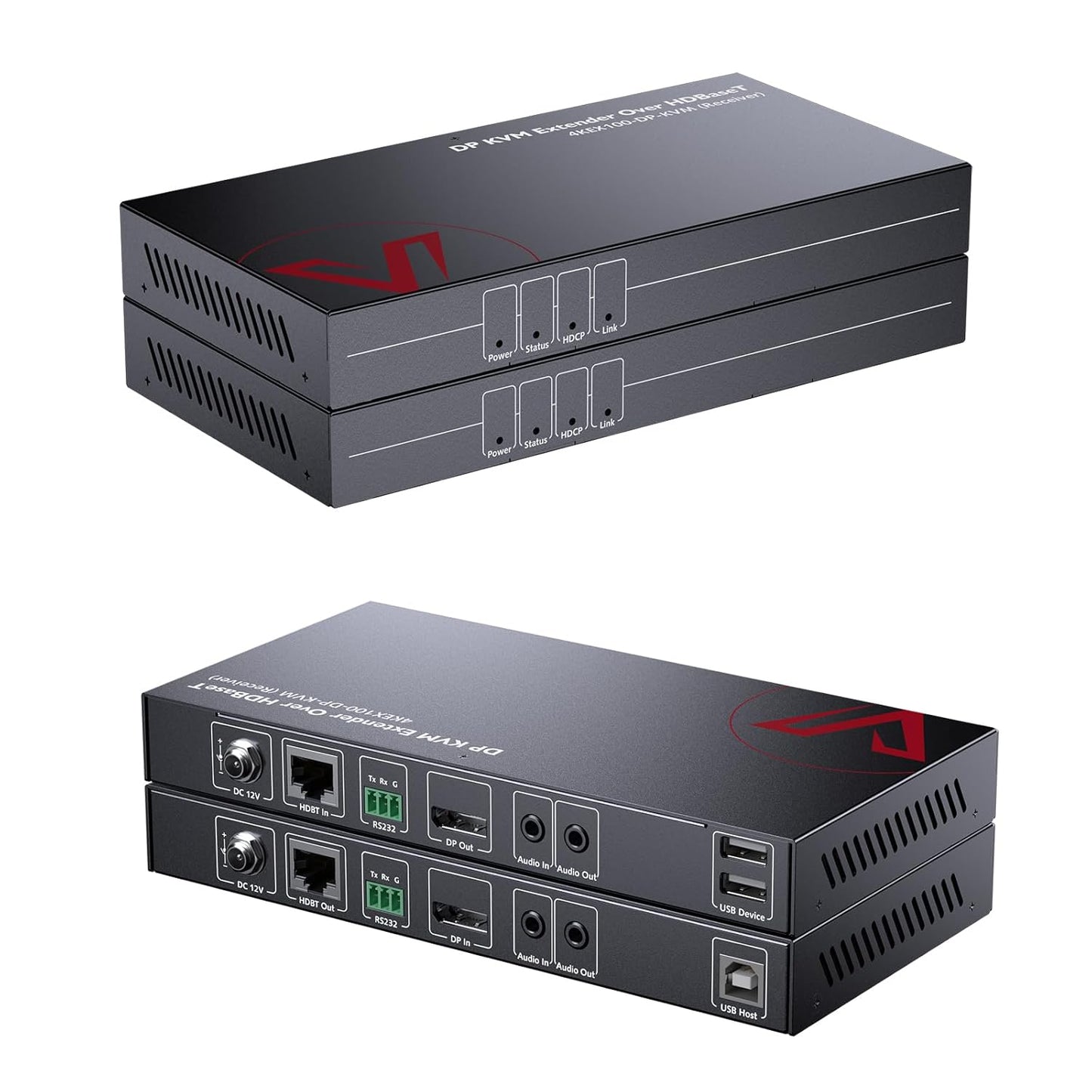 AV Access HDBaseT DisplayPort KVM Extender, Zero Latency, 4k@30Hz/1080P@120Hz, DP 1.2 PoE Extender, 2 USB 2.0 Ports for Keyboard and Mouse, EDID, Over Single Cat5e/6/6a/7 Up to 330ft (4KEX100-DP-KVM)