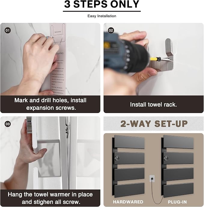 K&KALONZO Electric Towel Warmer, 18.35" W x 31" H Wall-Mounted Towel Heater - Image 5