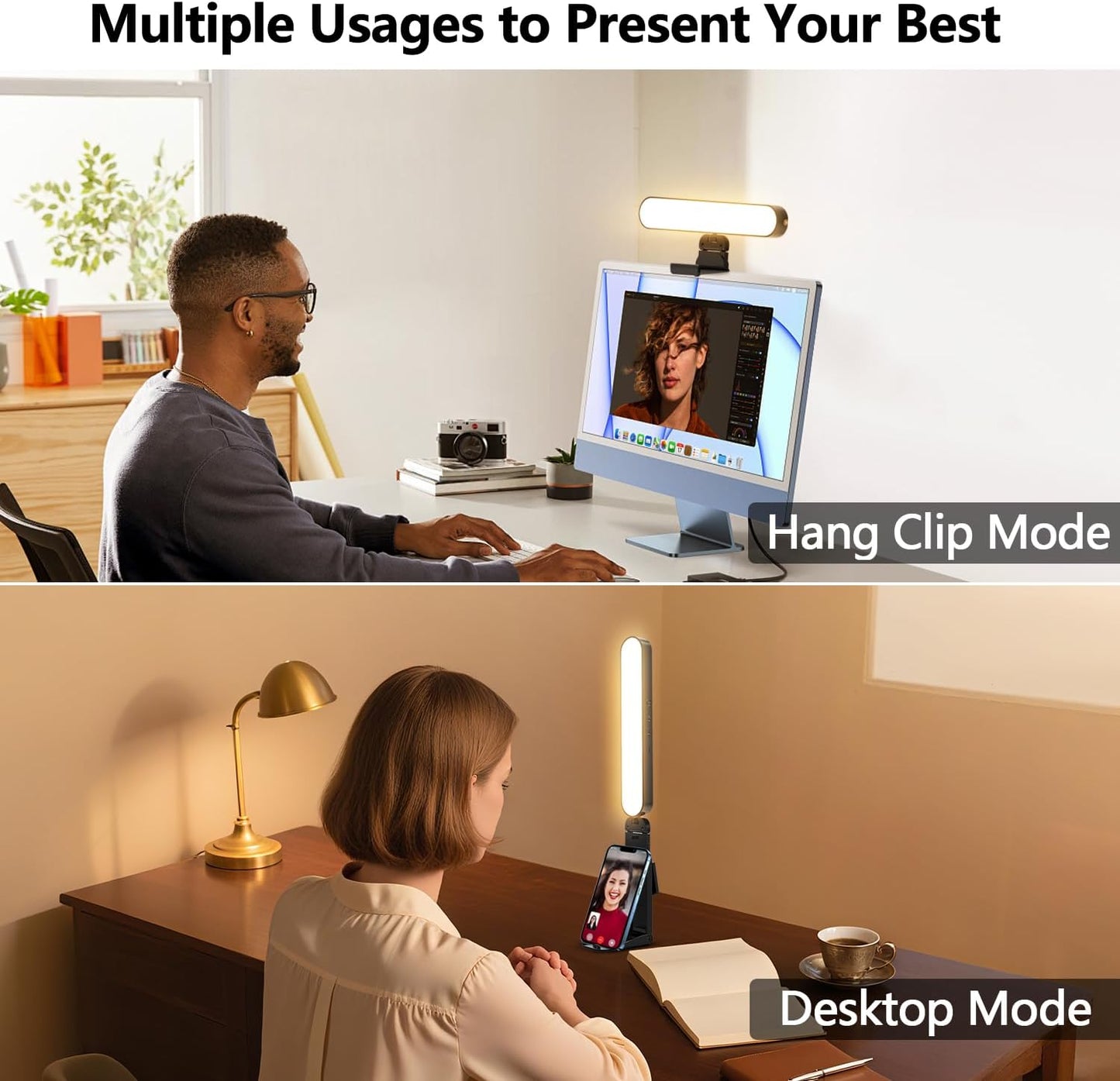 yAyusi Video Conference Light, LED Streaming Lighting for Laptop Computer Monitor, Desk Selfie Ring Light with Remote and Touch Control, PC Podcast Camera Webcam Light for Video Calls/Zoom Meetings