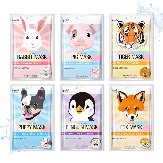 Epielle Character Face Mask Fuzzy Friends 6 Pack, Fun & Effective Korean Skin by Epielle