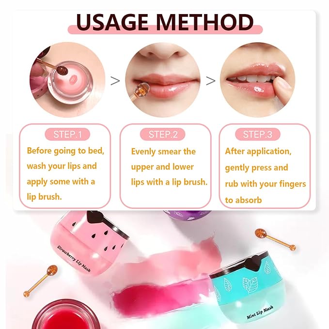 4 PCS Honey Lip Mask, Strawberry & Watermelon & Apple Lime Lip Sleeping Mask - Image 7