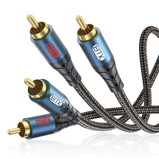 RCA Cable Subwoofer Cable 2RCA Male to 2RCA Male Stereo Audio Cable RCA Splitter 24K Gold-Plated Nylon Braided Double Shielded Digital Analogue Supports Amplifiers,Home Theater,Hi-Fi System(3.3ft/1m)