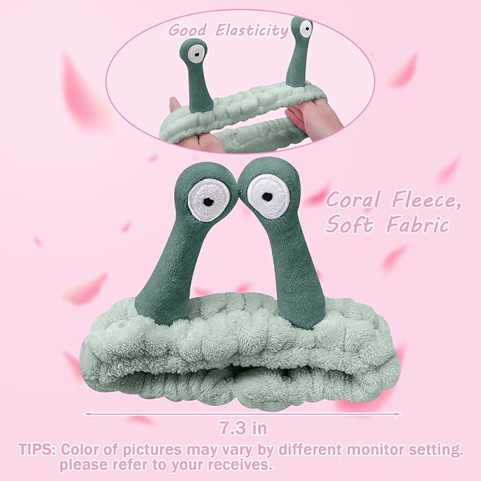 Jowmoy Cute Dark green Snail Headband, Wash Face - Image 6