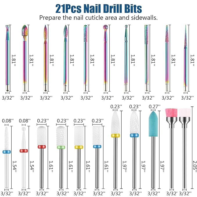Depvko 21pcs Nail Drill Bits Sets, 3/32 Inch Cuticle Electric Nail File and - Image 6