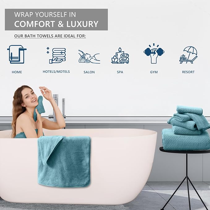 8 Piece Bathroom Towel Set |2 Oversized Large Bath Towels Sheet, 2 Hand Towels - Image 6