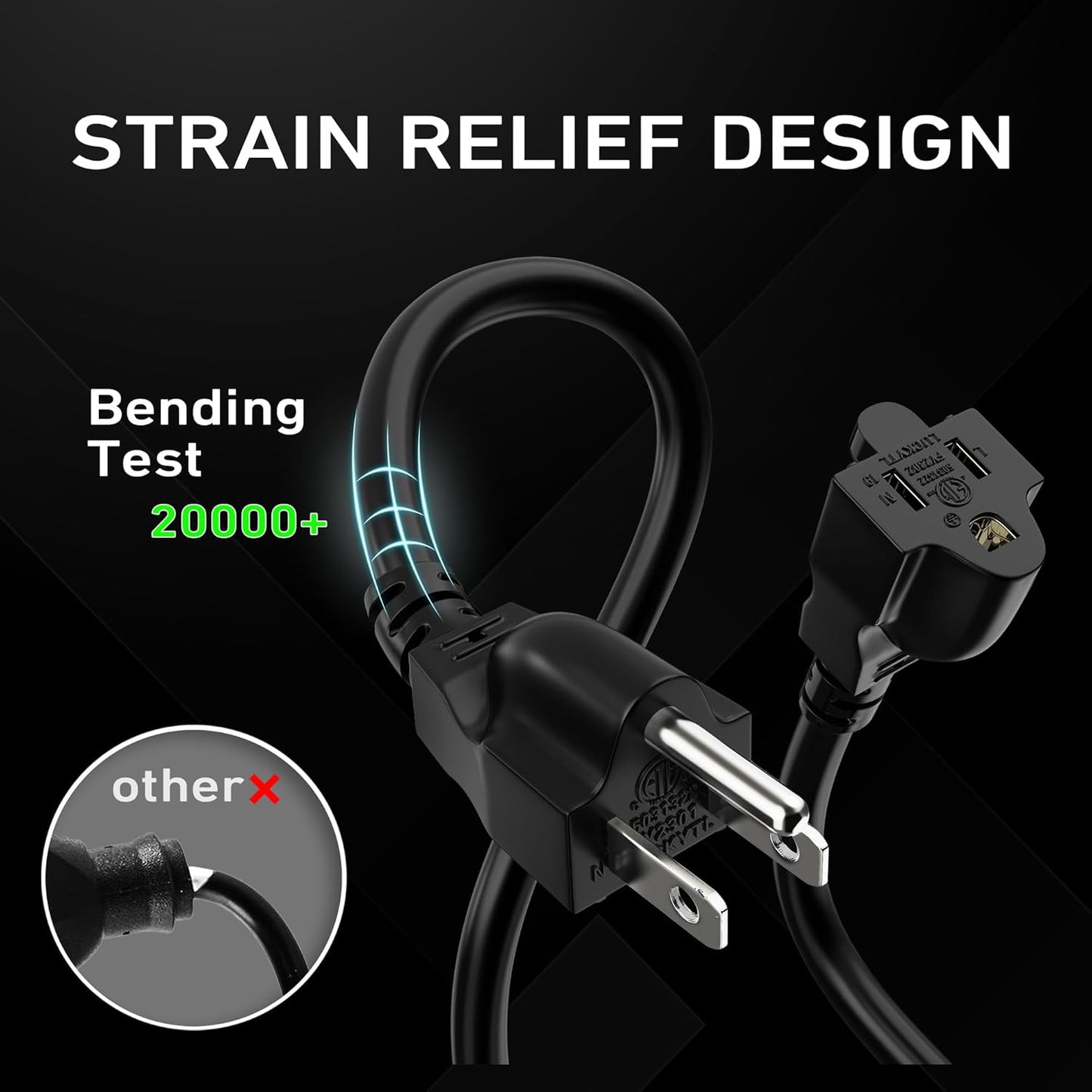 LUCKY TL Indoor Outdoor Extension Cord, 16/3 Gauge Black Long Extension Cord 50ft, Waterproof Flexible Case, Made of Pure Copper, 13A 1625W 16AWG SJTW, 3 Prong Heavy Duty Wire, ETL