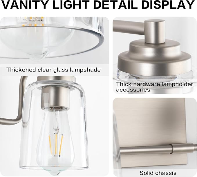 SOLFART Brushed Nickel Bathroom Lights Over Mirror 3 Lights Vanity Lights - Image 3