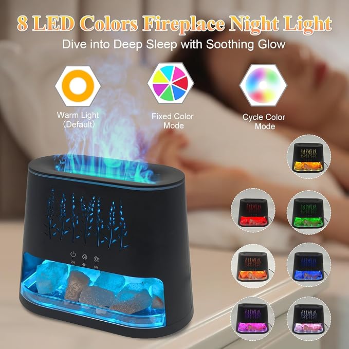 Fireplace Flame Diffuser & Himalayan Salt Lamp, 8 Colors Aromatherapy Diffuser - Image 5