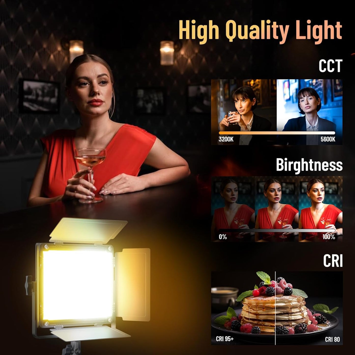 Mettlelite SPL210B Bi Color LED Video Light with APP Control, 3200K-5600K, CRI TLCI 96+, Dimmable Photography Studio Lighting with U Bracket, Barndoor and Carrying case, for Photography/Video/Stream