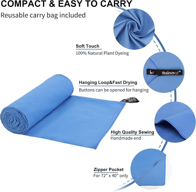 Rainleaf Microfiber Towel Perfect Travel & Gym & Camping Towel. Quick Dry - Image 3