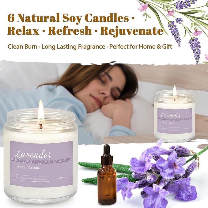6 Pack Scented Candles Gift Set, Long Lasting Aromatherapy Candles - Image 3