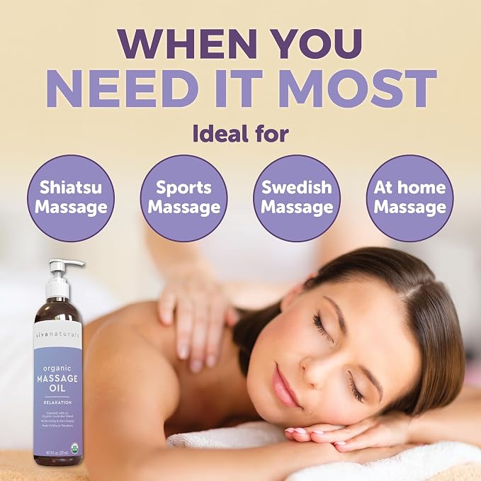 Viva Naturals Organic Massage Oil, Lavender Scented, 8 fl oz – Non-Greasy - Image 7