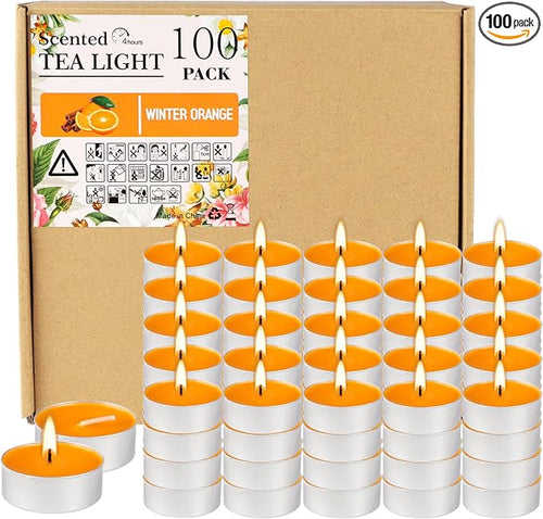 100 Pack Scented Tealight Candles 4 Hours, Winter Orange Aromatherapy Candles by fclayvts